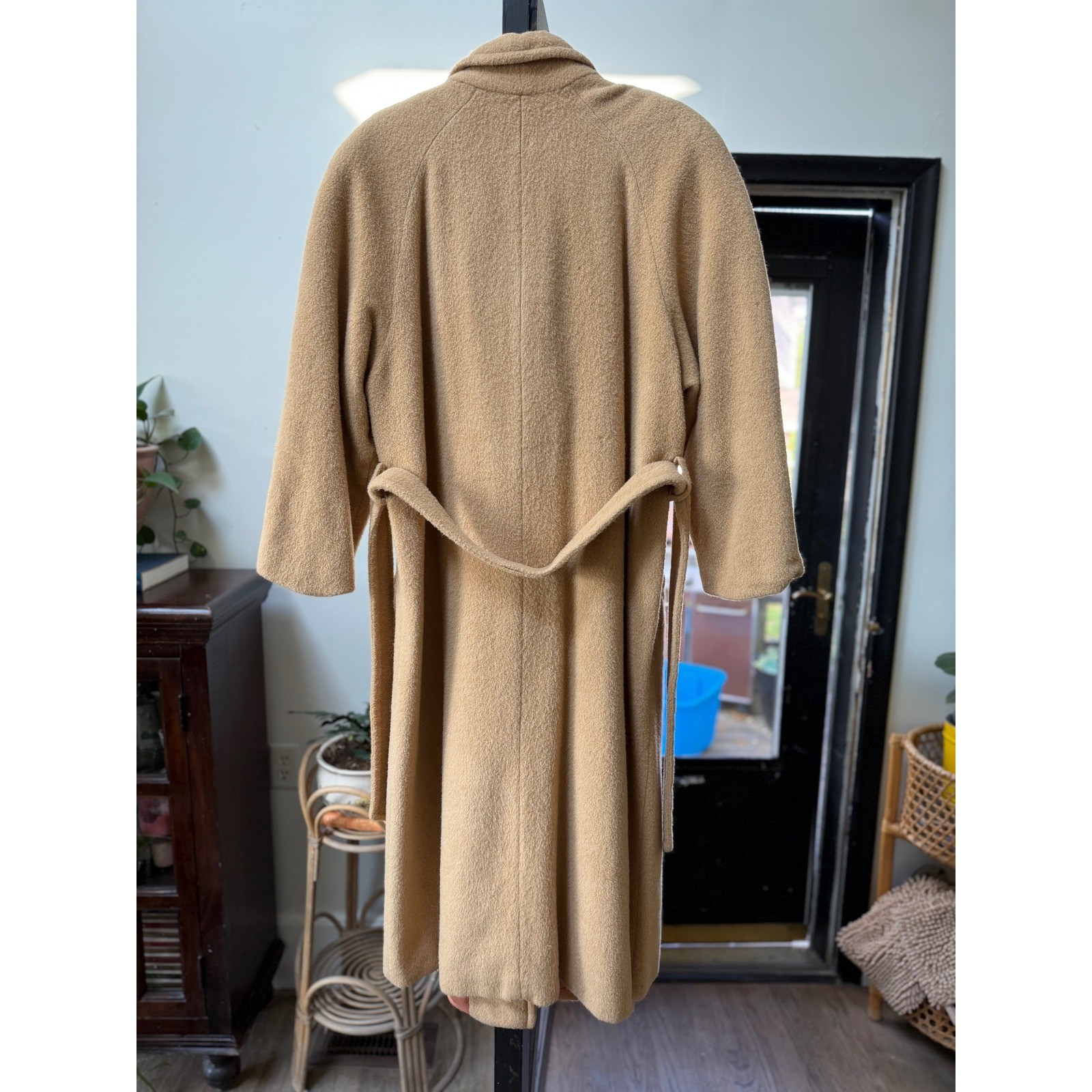 Vintage 100% Camel Hair Double Breasted Coat Womens Belted Long Tan Winter Coat