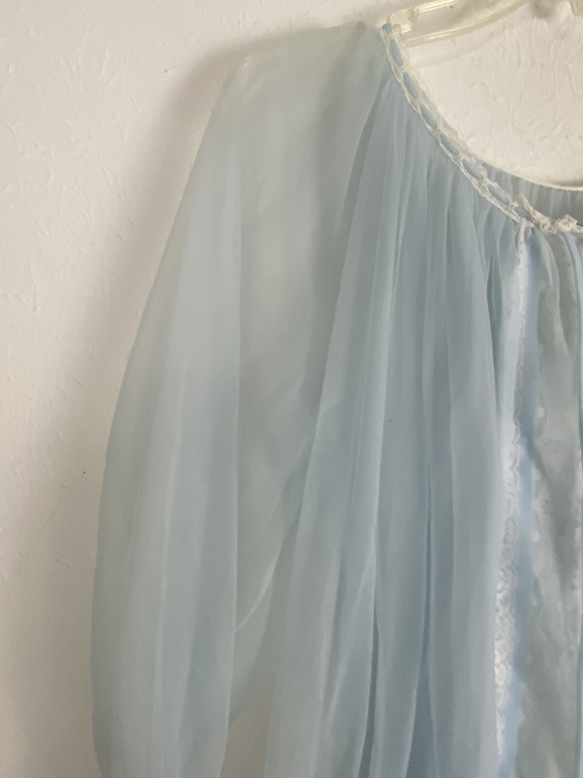 Bliss Elaine Womens Robe Size Large Blue Open Front with Tie Lace Sheer Vintage