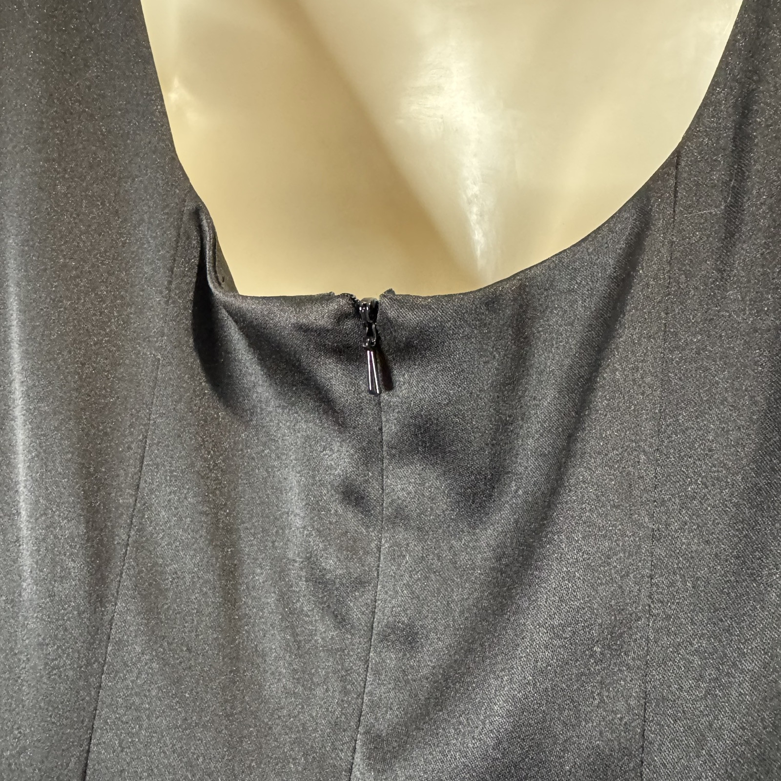 Vintage 90s Y2K Jones Wear Dress 8 Black Satin Swing Beaded Square Neck Cocktail