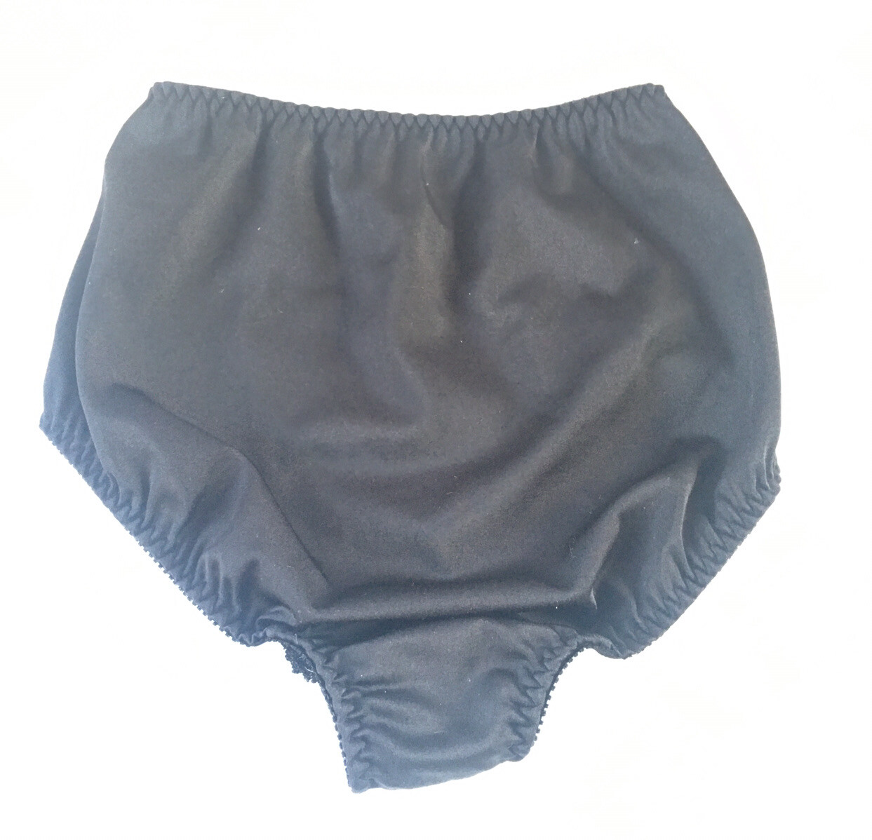 Vintage Ilusion Black Nylon Lycra Panties with Lace Front Size Small Underwear
