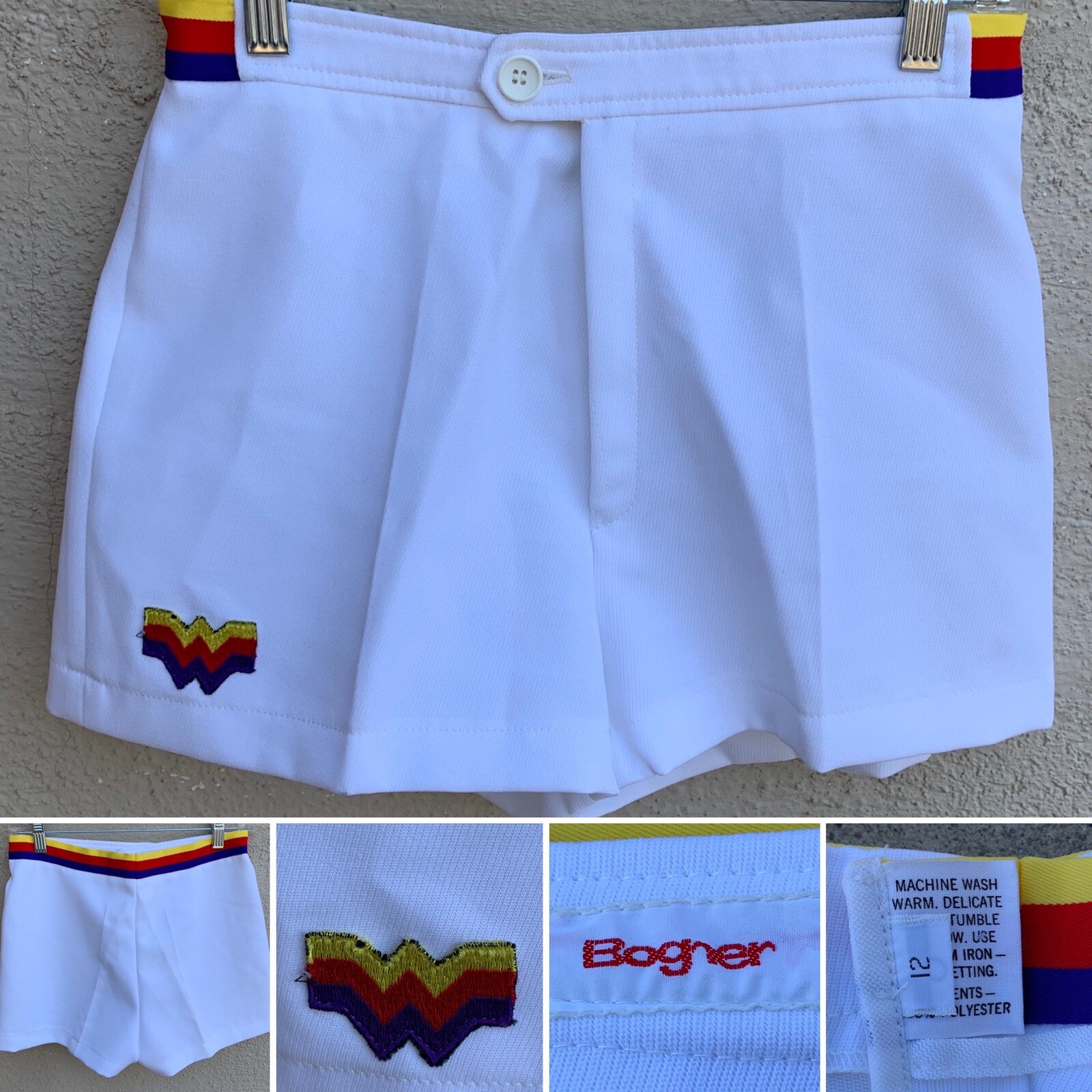 Vintage Bogner Shorts Triple W Logo Striped Waist Short Shorts 12 28 1/2” Waist