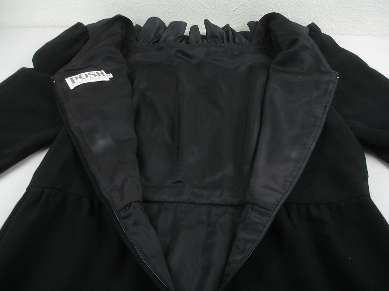 Women’s M POSH by Jay Anderson Vtg 1960’s Black Romantic Ruffle Bow Front Dress