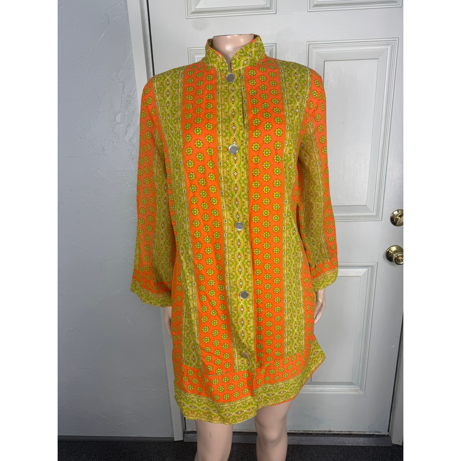 Vintage 70s Kayser Dress Topper Mod Party Retro Floral Cotton Pocket jacket B4-8