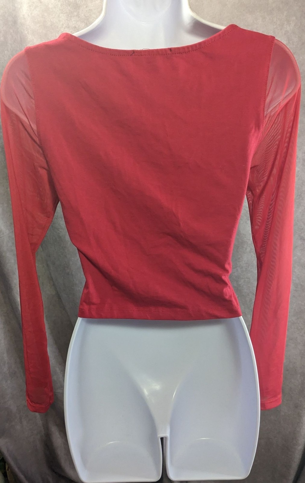 Vintage 90s Ambiance Red Long Sleeve Top With Mesh Sleeves & Gold Zip Front