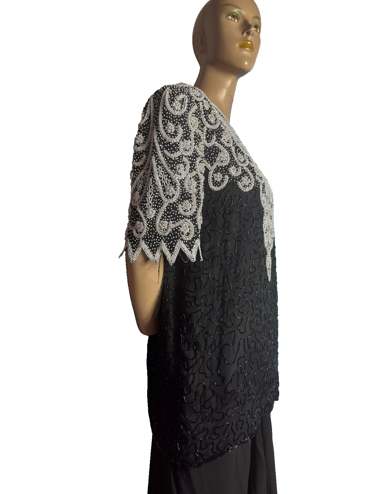 Vintage silk top beading shoulder pads 80s 90s evening size 42/44