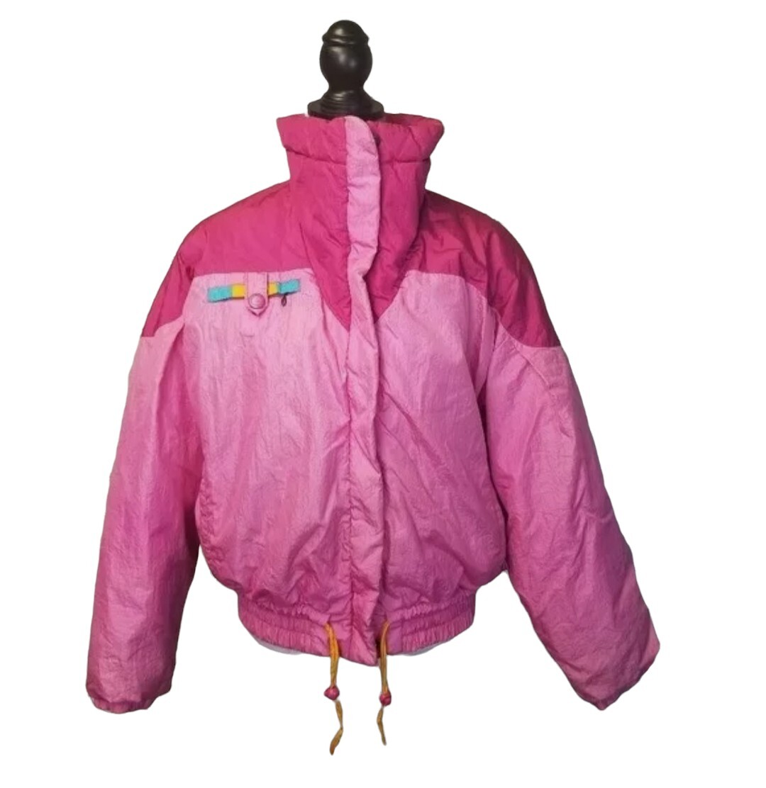 vintage 80s Robbe Magic pink ski snow jacket ladies womens colorblock bright