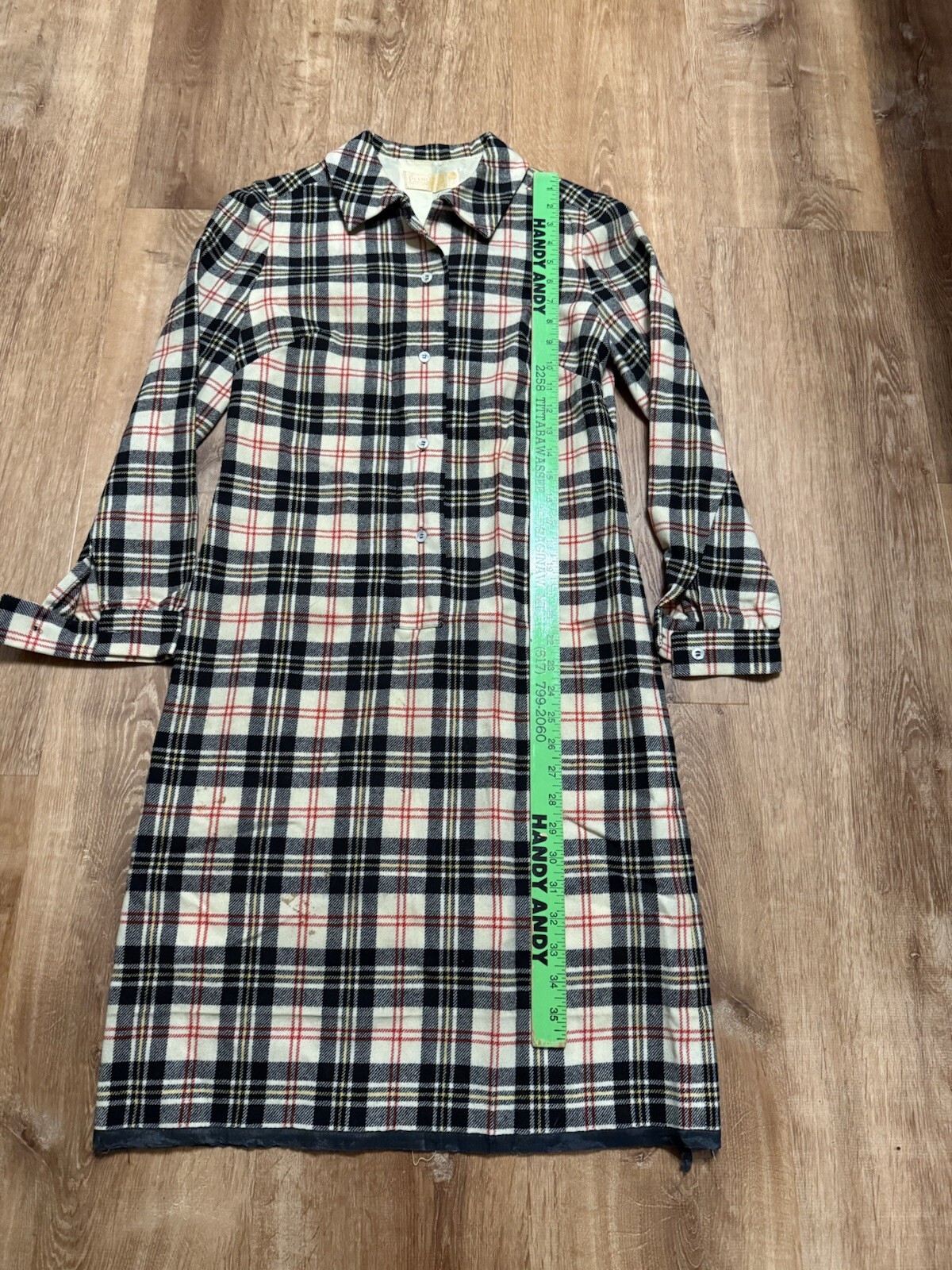 Vintage 1960s 70s Pendleton Dress Shift Pointed Collar Plaid Tartan Red Black