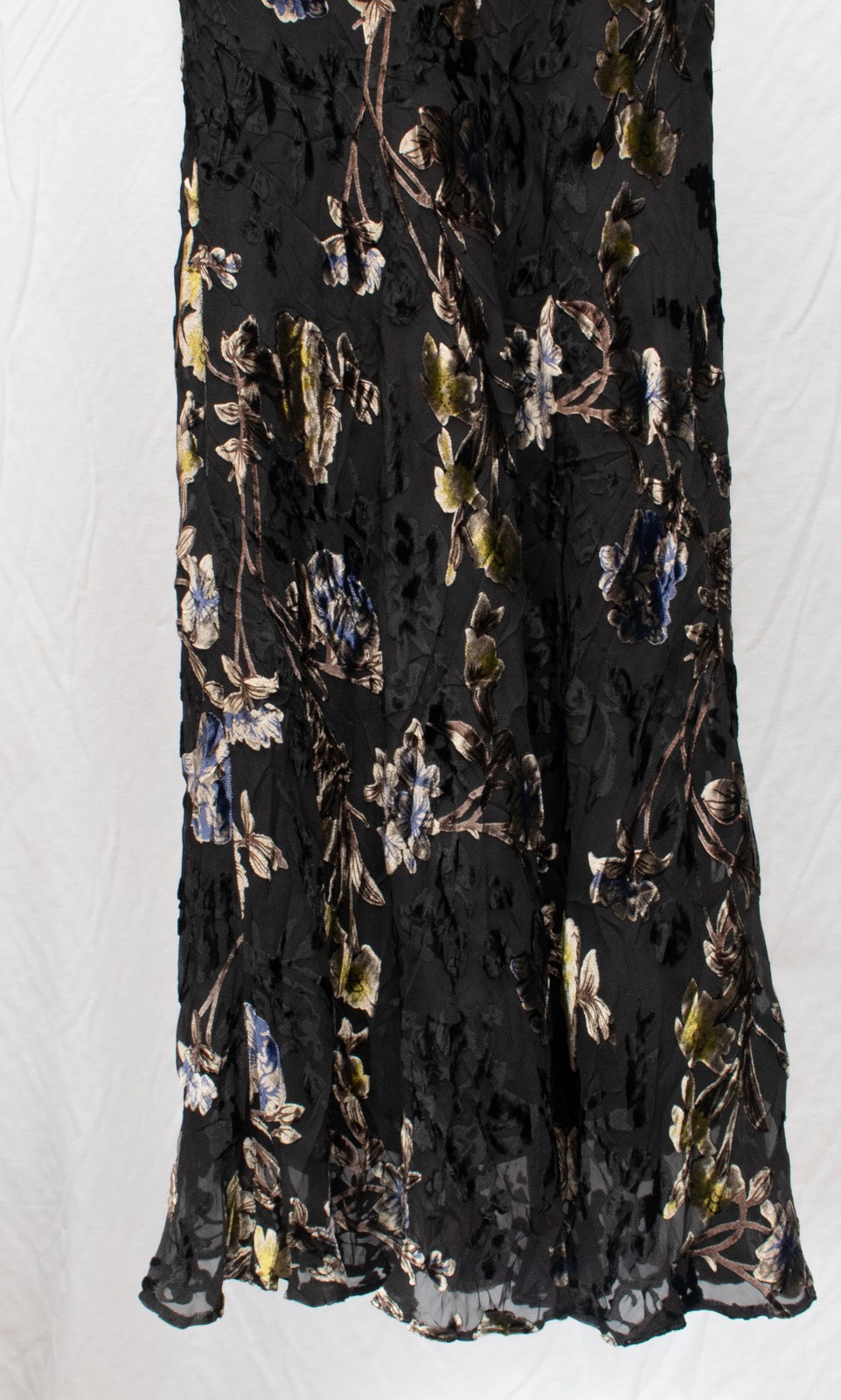 1990s Vintage Dress Jones NY Bias Cut Black Silk Blend Floral Burnout Velvet 12