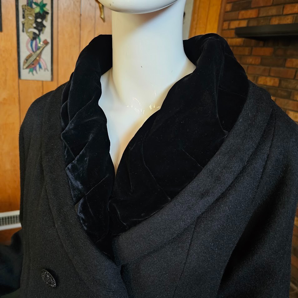 Vtg 50s Lilli Ann Velvet Shawl Collar Swing Princess Opera Formal Wool Coat L/XL