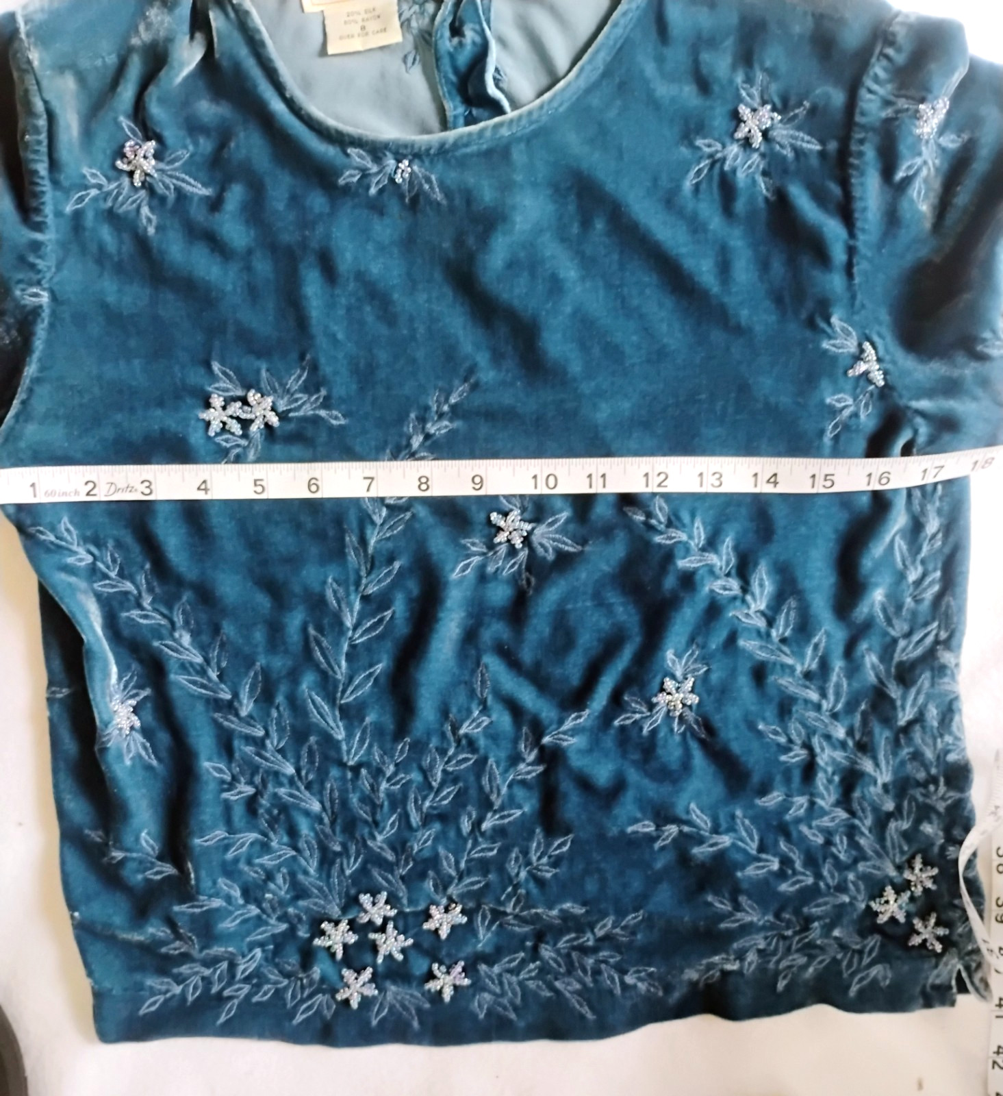 Vintage Field & Manor Teal Velvet beaded & embellished Top Size 8