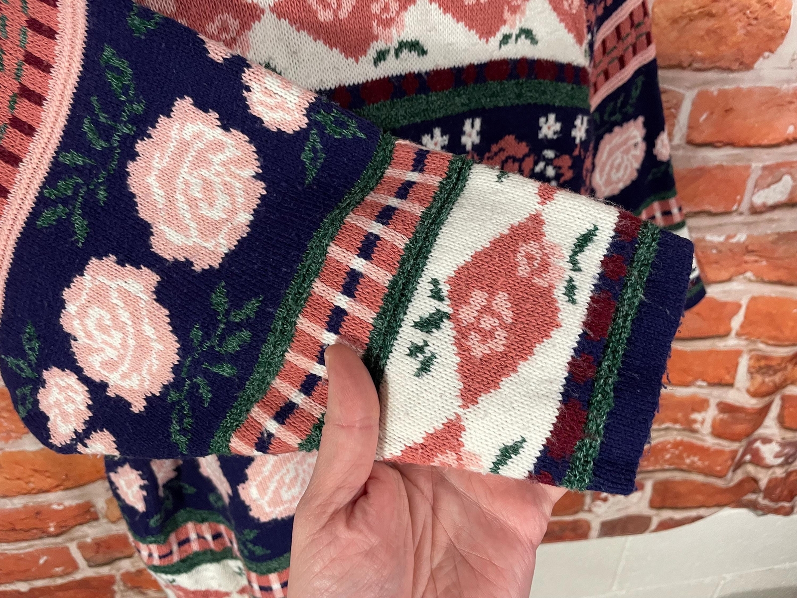 vintage 80s 90s funky country floral sweater – sz 2XL oversized w 3/4 sleeves –