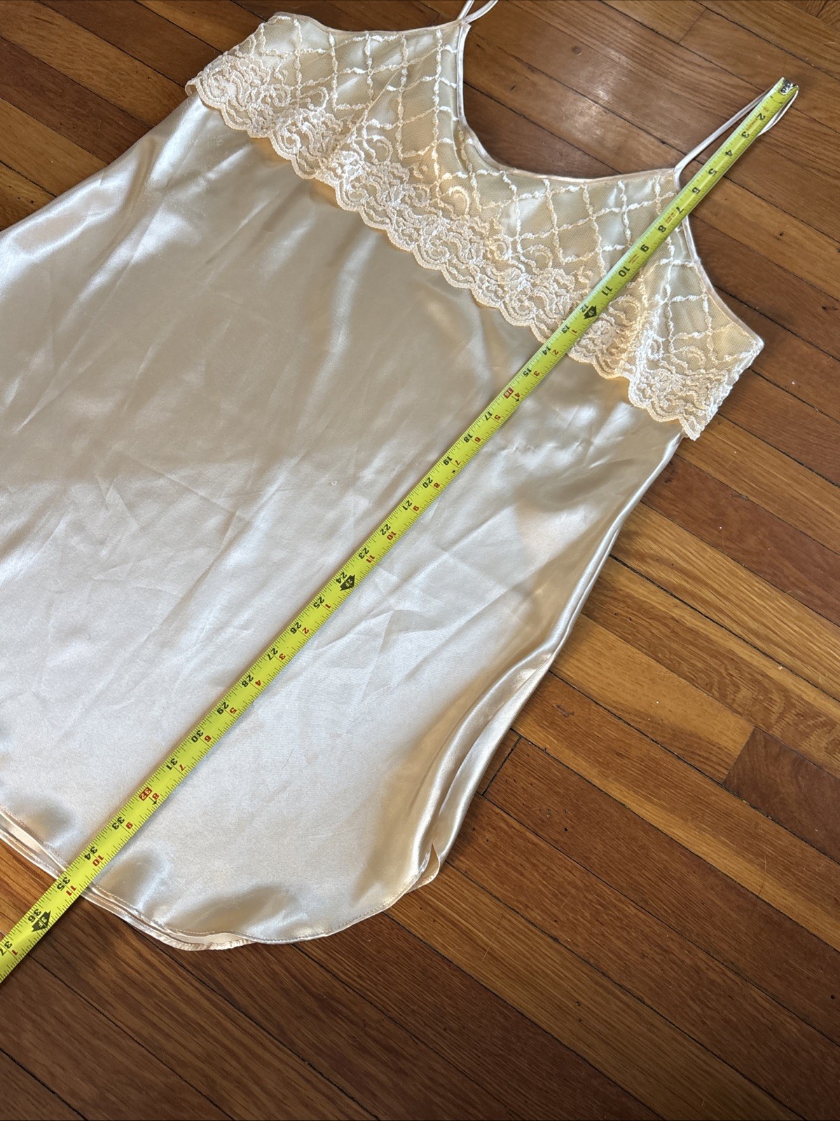 Vtg Intimate Moods Slip Dress Sz XL Yellow Satin Lace Lingerie Coquette Y2K