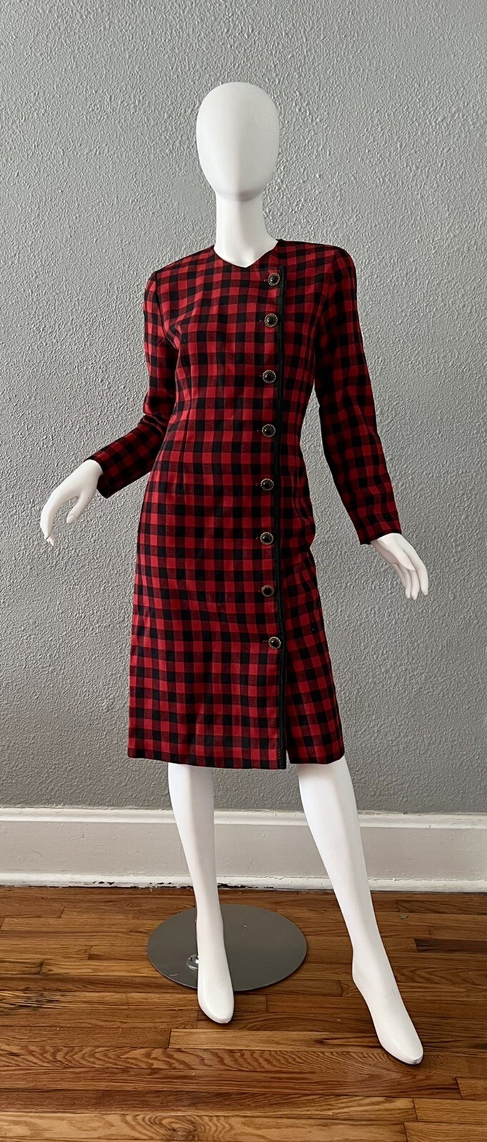 Vintage 80s Red Checkered Long Sleeve Dress