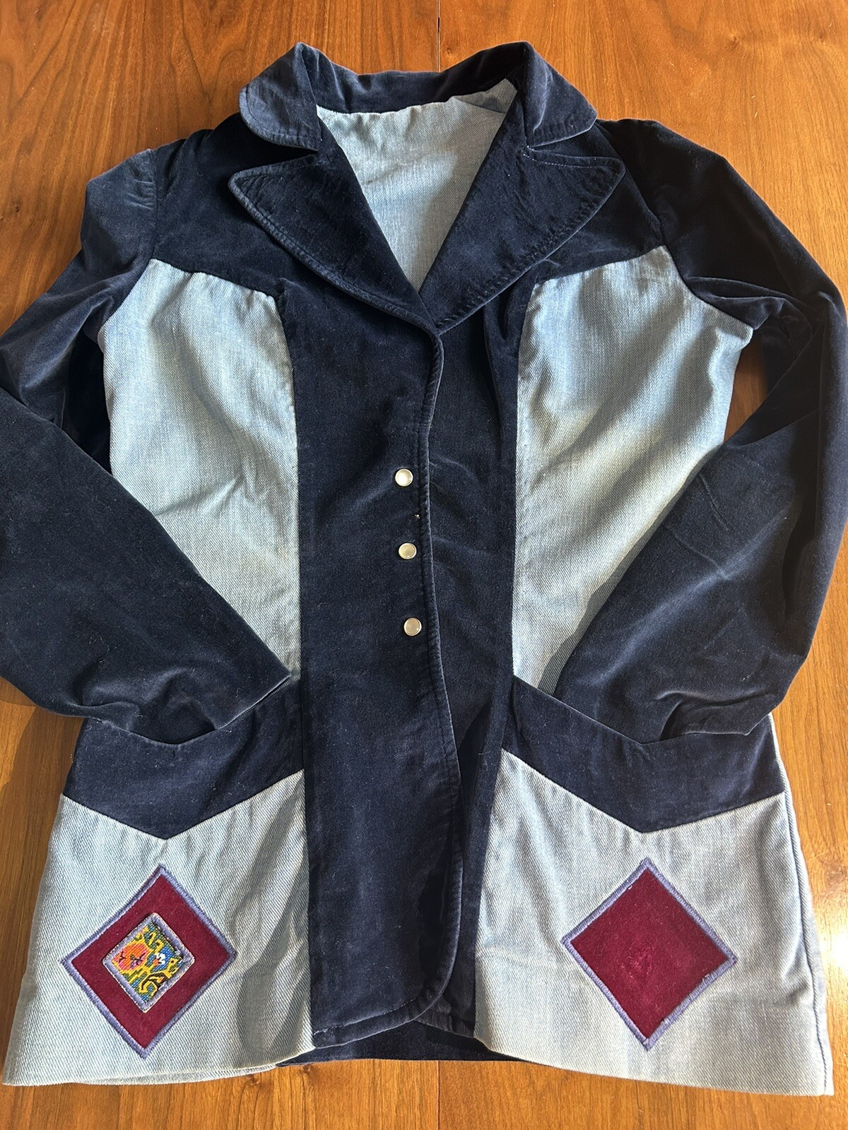 70’s Blazer Jacket Modern Juniors 100% Cotton Velvet & Denim Union Made In USA S