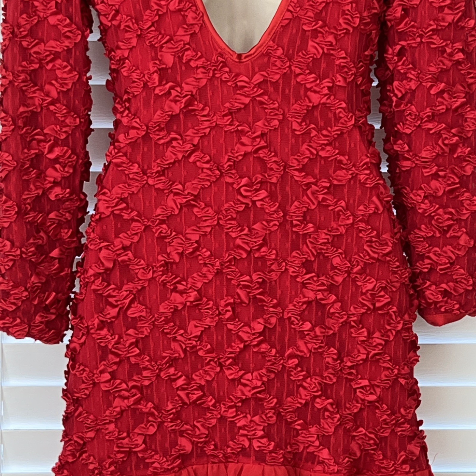 Vtg A La Carte California Hi-Lo Dress 80s Dance/Prom Ribbon/Lace Chiffon V-Back