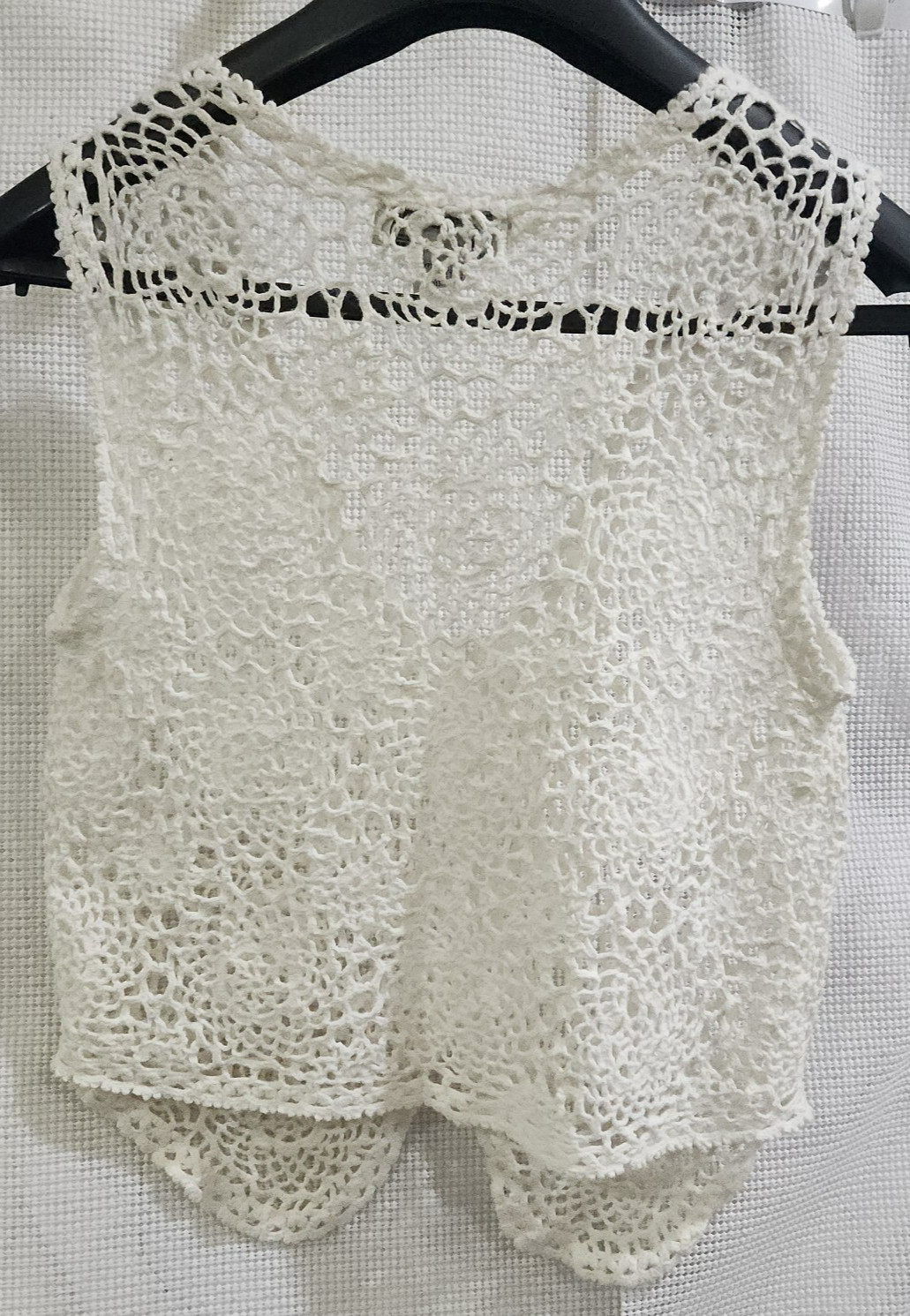 VTG y2k Crystal Kobe Crochet Vest white Boho Cottage core Doily Grandma Chic M