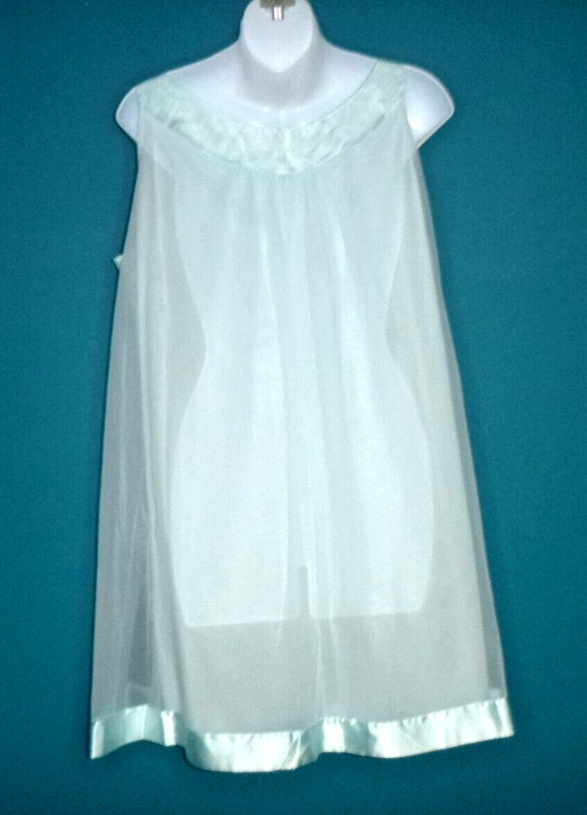 Vtg Gossard Artemis AQUA 2 Layer Chiffon Overlay Short Nightgown Sz M