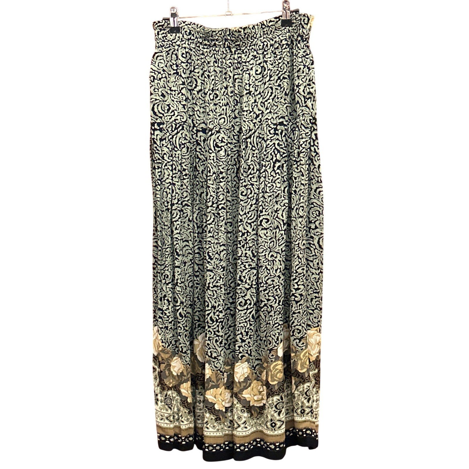 90s Carole Little Maxi Skirt Floral Border Whimsigoth Bohemian Rayon Gauze 10