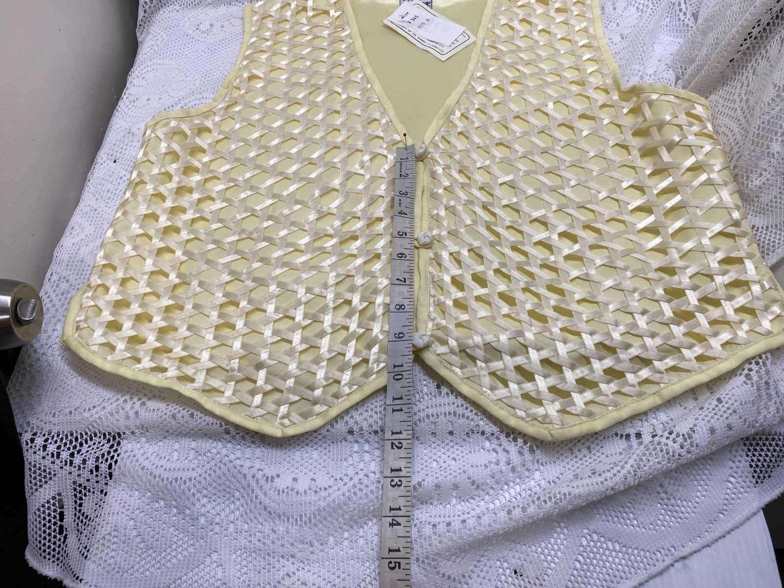 Vintage VEST -Winnie & JOE Woven RIBBON DECORATIVE Button up SIZE XL 70s80s90s