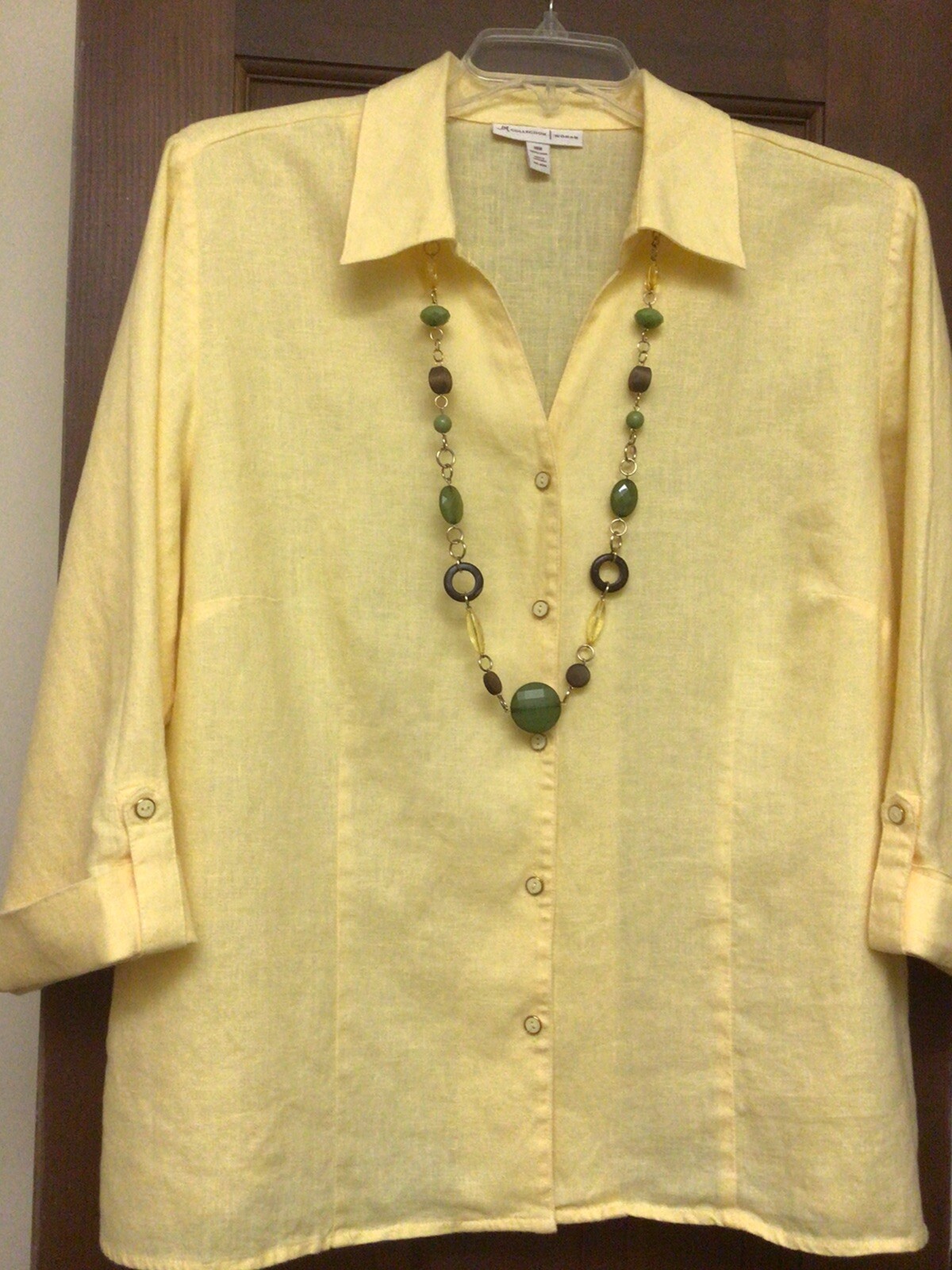JM Collection Womans Plus 18W Blouse Yellow 3/4 Sleeve Detach Necklace Vintage