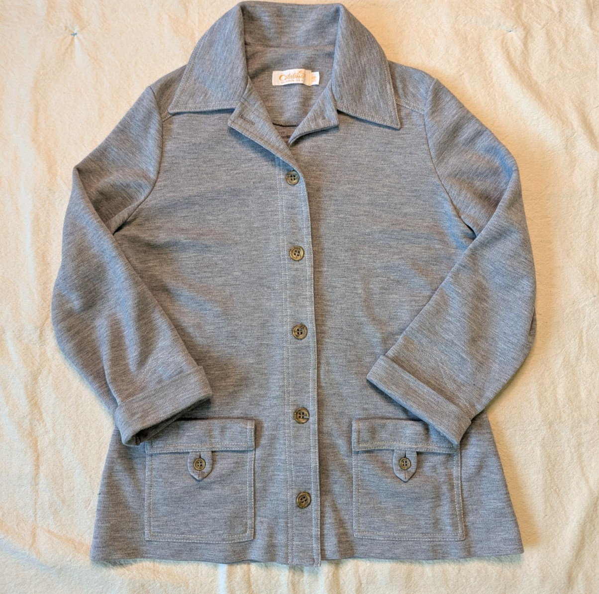 Catalina California Vintage 60s 70s Women’s Gray Knit Chore Shacket Size 14 USA