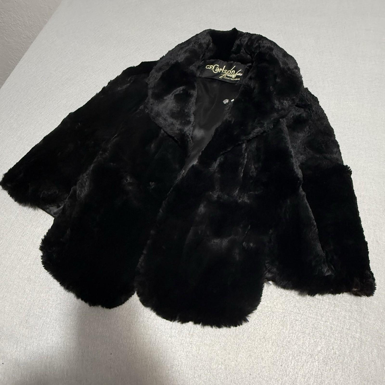 Vintage CF Carlson 1960s Real Black Rabbit Fur Stole Great Condition USA Made