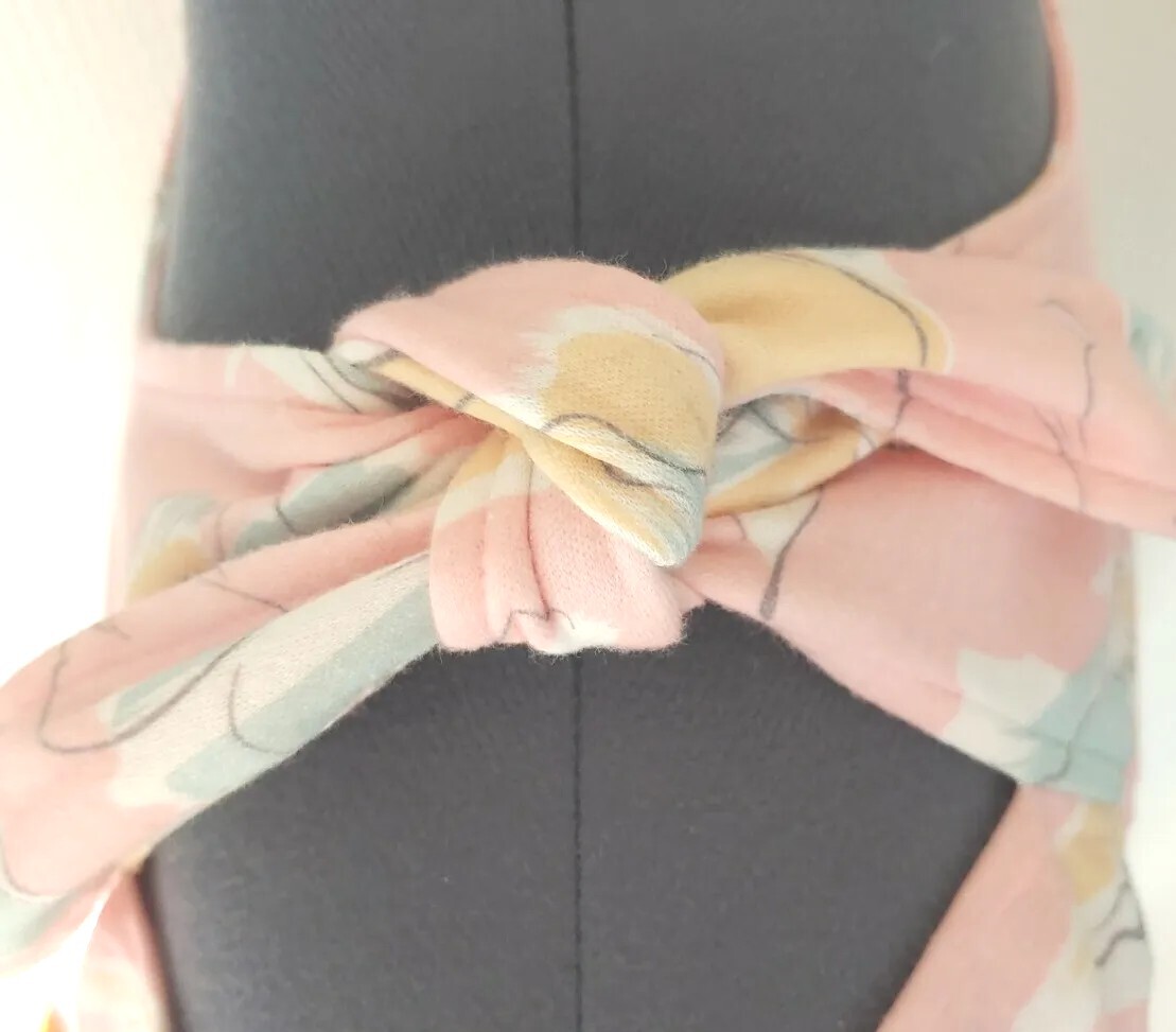 Vintage Pink Knit Skirt & Top Set with Yellow & Blue Florals Size 11/12