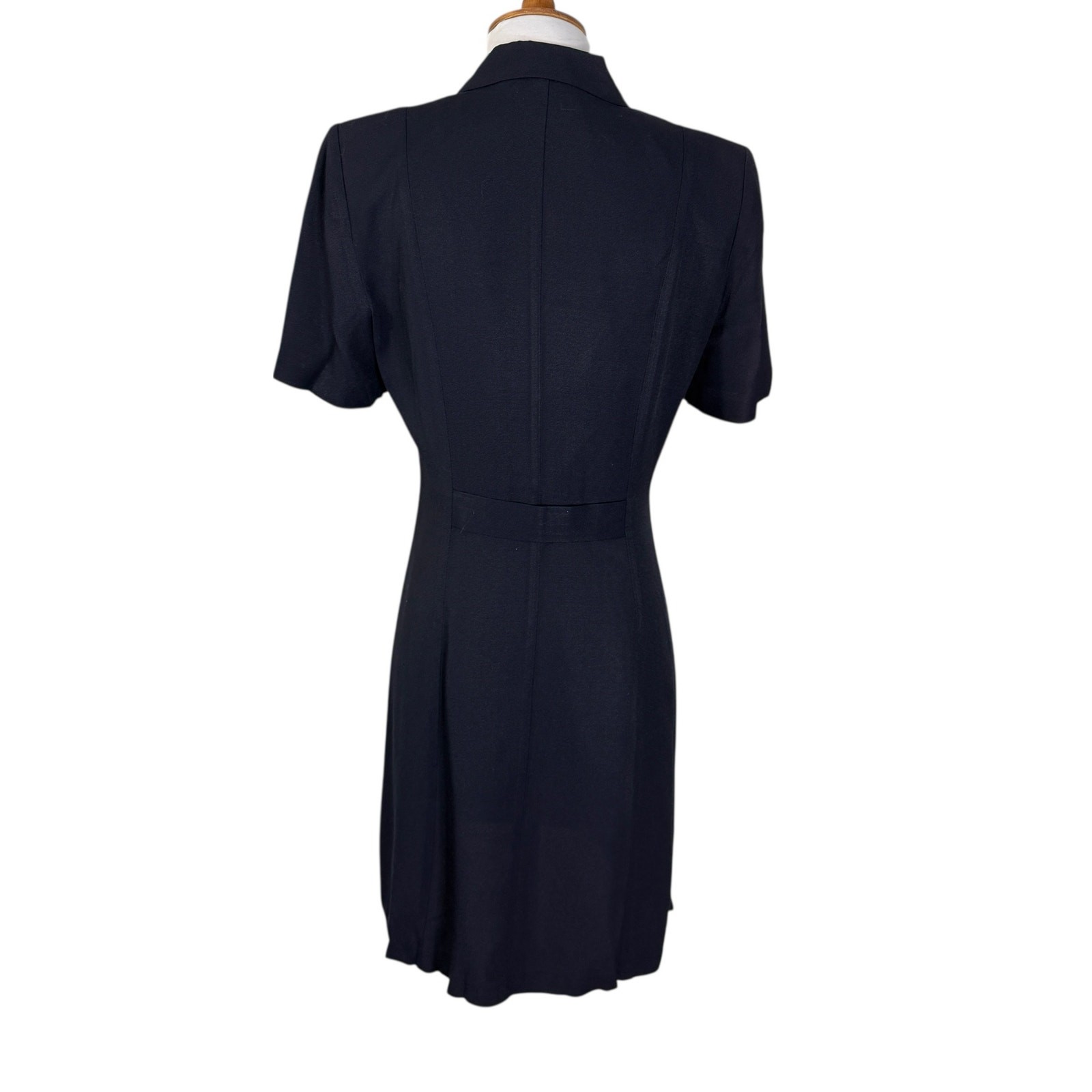 Vintage 80s Navy Blue Double Breated Shift Dress Small Size 4