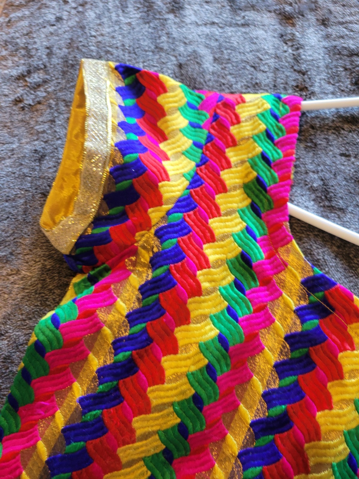 VINTAGE COLORFUL KAFTAN MINI DRESS MULTICOLOR WITH GOLD DETAILS SIZE M