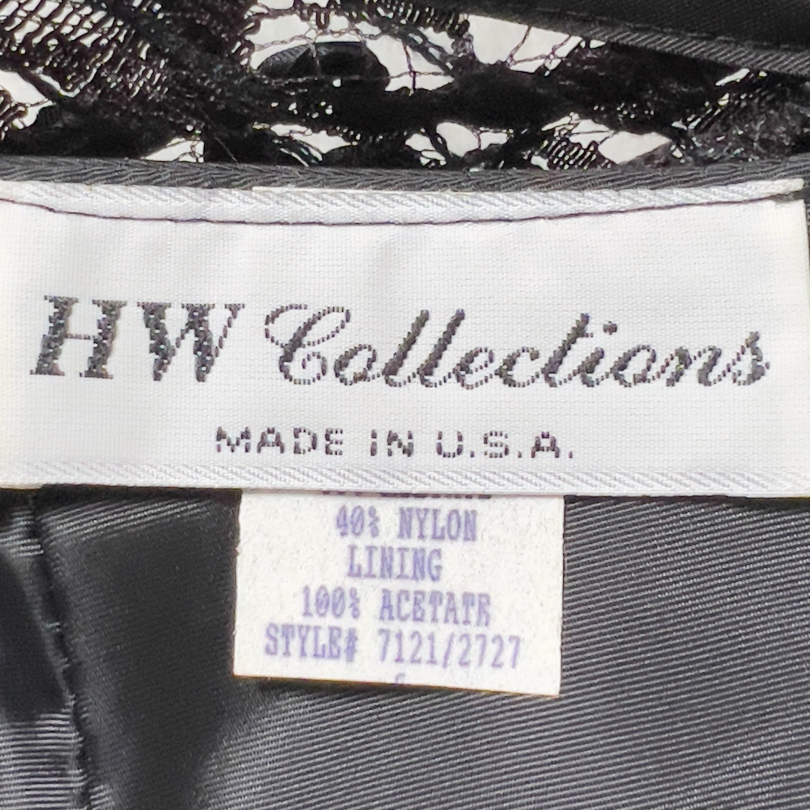 Vtg HW Collections Sequined Lace Overlay Midi Dress Sz S/XS Black Scoop Back