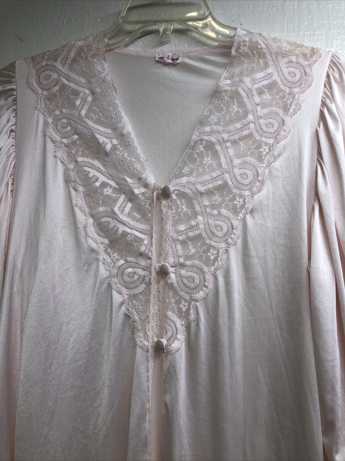 Vintage Valisere Paris Sz L Ivory Home Robe Lingerie Long Sleeve 3 Buttons Front