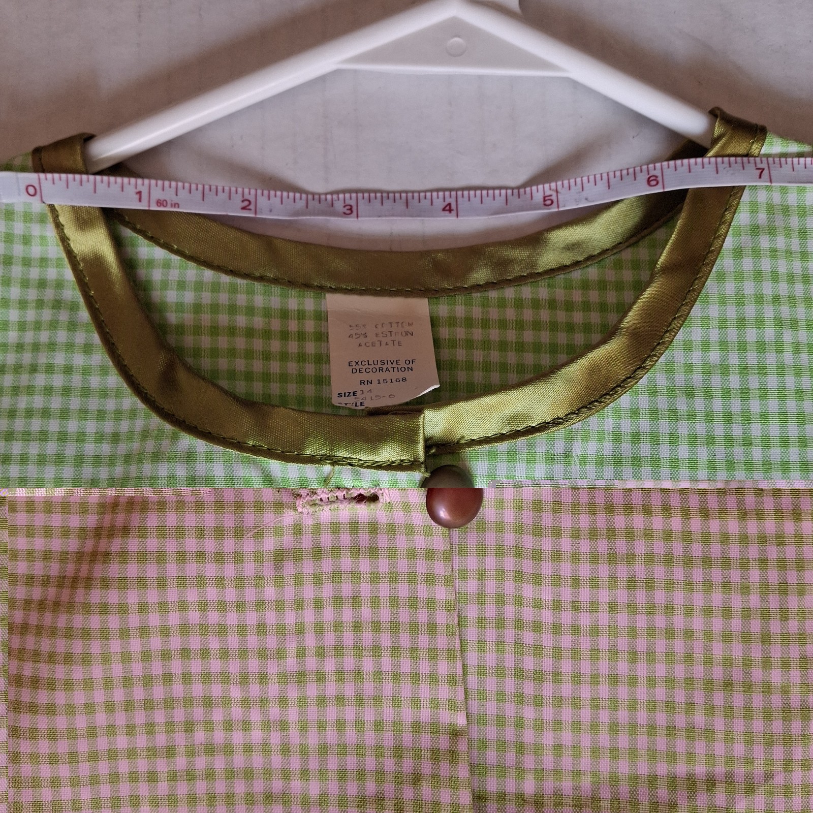 Vtg House Dress Gingham Muumuu Button Front Duster Green Lounge Sleep Robe 14