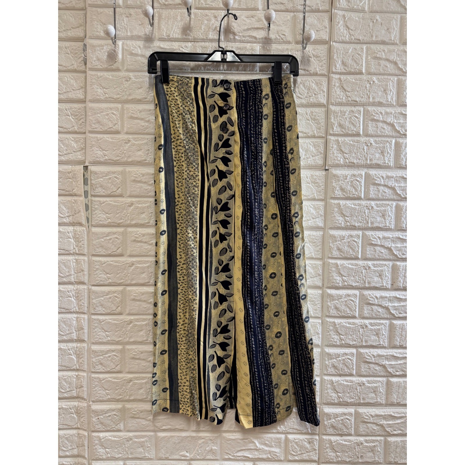 Jo Hardin Vintage Mixed Print Maxi Skirt Navy Yellow Botanical Size 6 USA Made