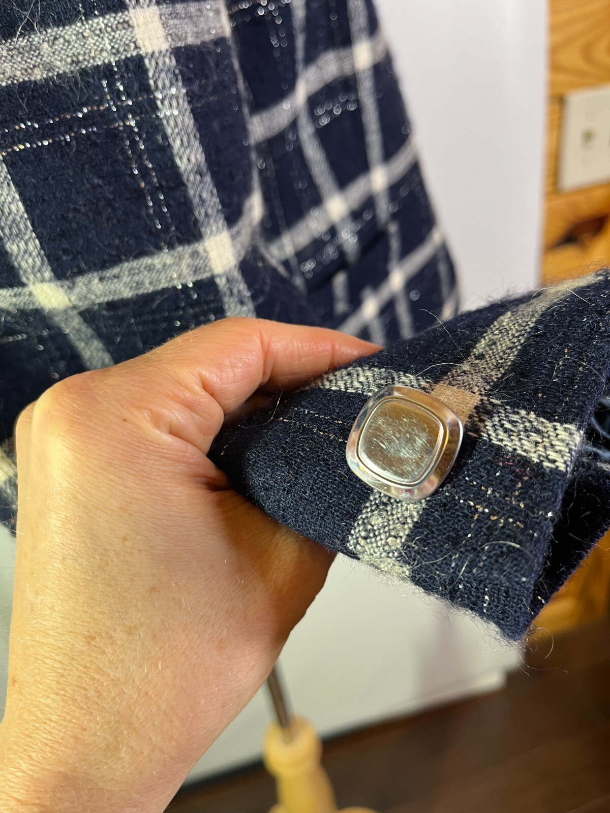 Vintage Pendleton Size 10 Button-Front Plaid Wool Jacket Blue Silver