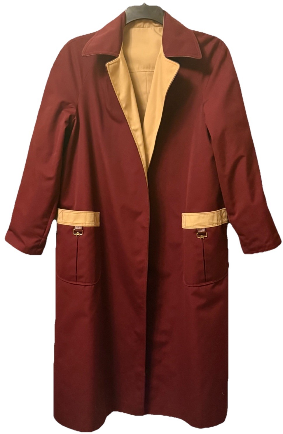 Vintage Eitenne Aigner Women’s 14 Reversible Car Coat Tan & Burgundy Hong Kong