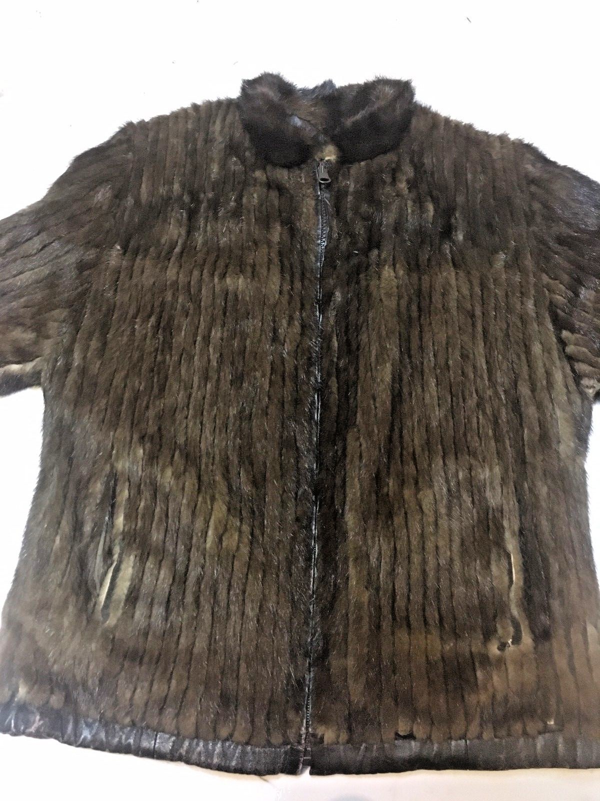 VTG Womens Reversible Mink Coat Jacket Chocolate Brown Distressed Look M Medium