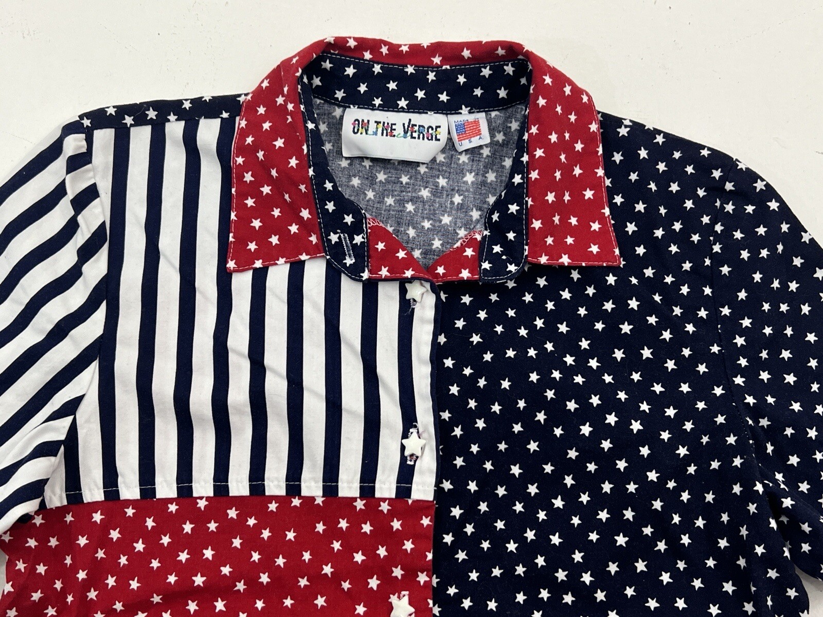 VTG Button Up Womens S American Flag Shirt 80s 90s Patriotic 4th of July USA