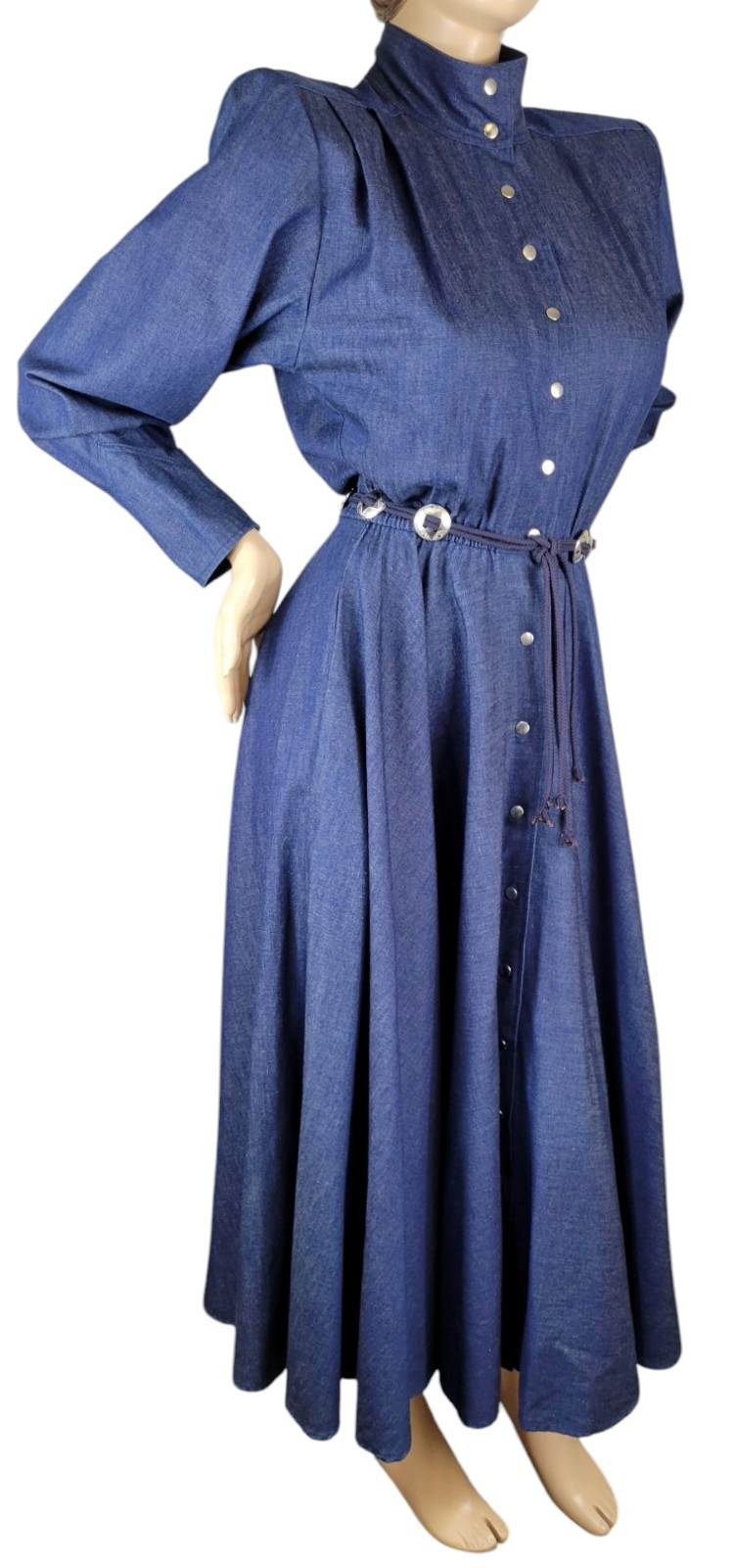 Vintage Choon California Denim Ranch Western Concho Belted Shirt Dress Duster 10