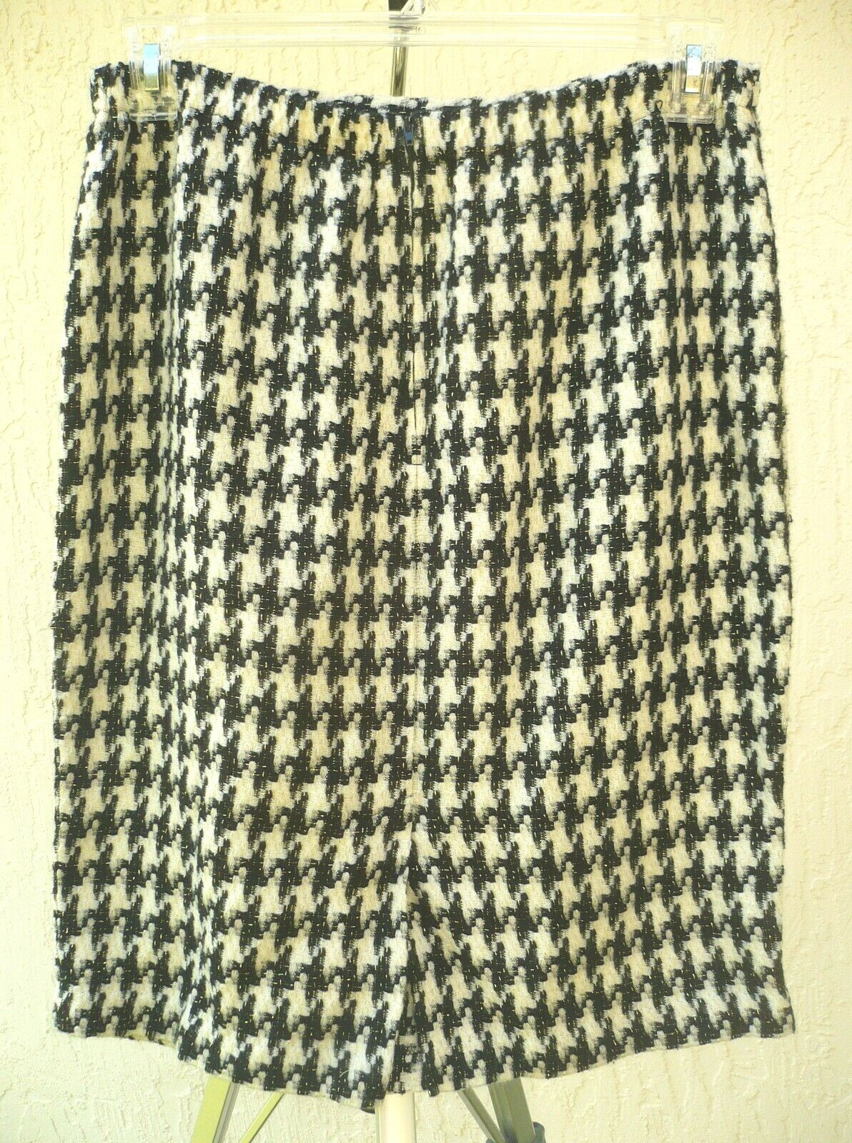 VTG HOUNDSTOOTH SPRING M L GOLD GLITTER CLUBWEAR BLACK WHITE STRAIGHT KNEE SKIRT