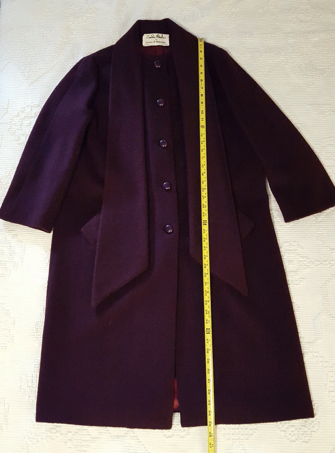 Zandra Rhodes Designer Ladies 100% Wool Coat, Vintage 1980s, Deep Burgandy Color