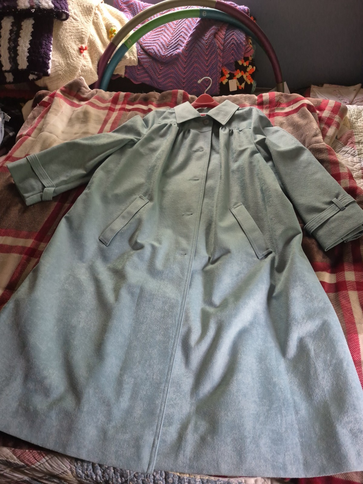 Vintage 70s Lady Jerold Powder Blue Swing Coat Faux Suede Mod Tent Jacket Lined