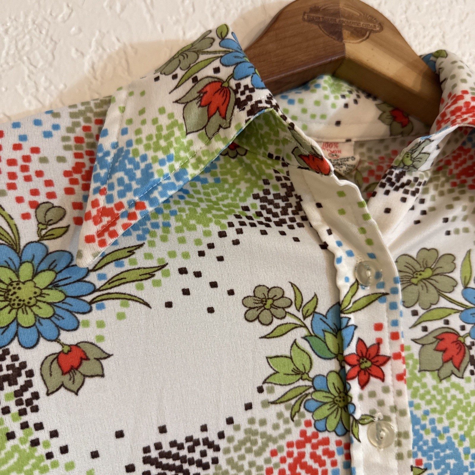Robert Firenze Butterfly Collar Blouse Small – Floral Geometric Print Nylon NWOT