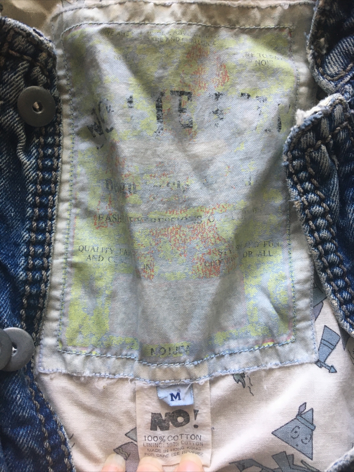 NO! Vintage Jean Jacket Insulated Pockets Belt Geometric Women’s Medium M BAGGY