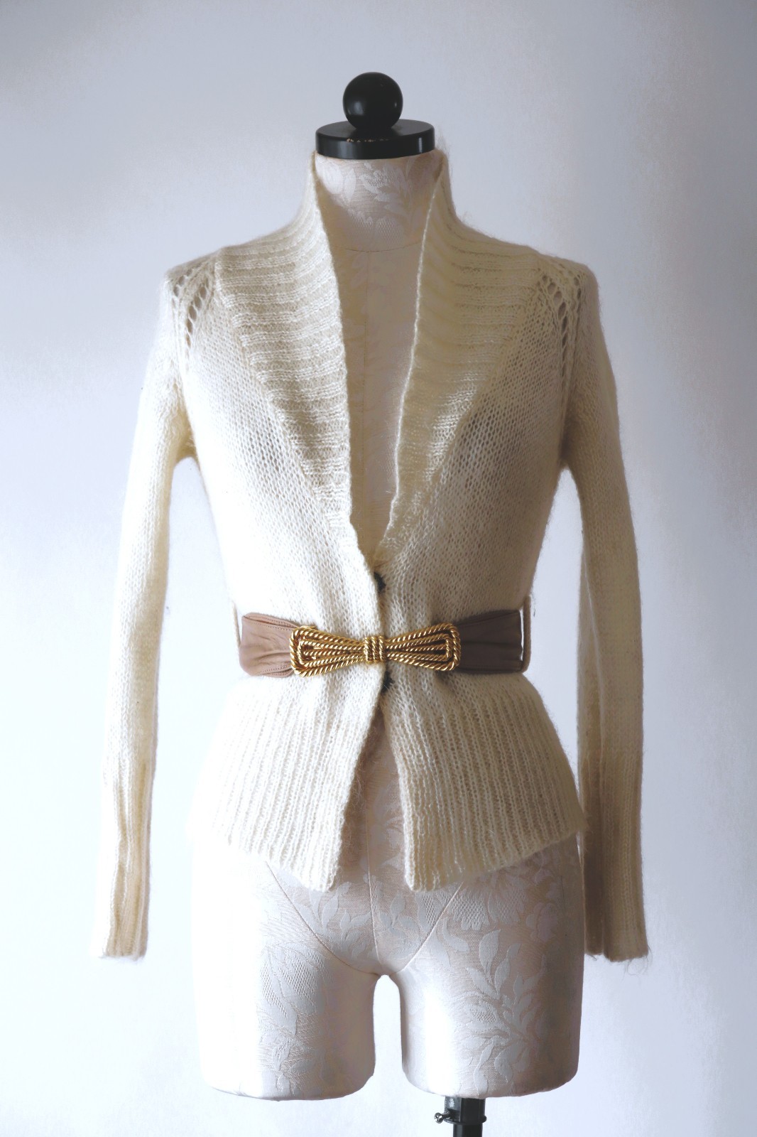 Y2K Isabel Marant Cream Fuzzy Mohair Romantic Cropped Cardigan Sweater Women XS