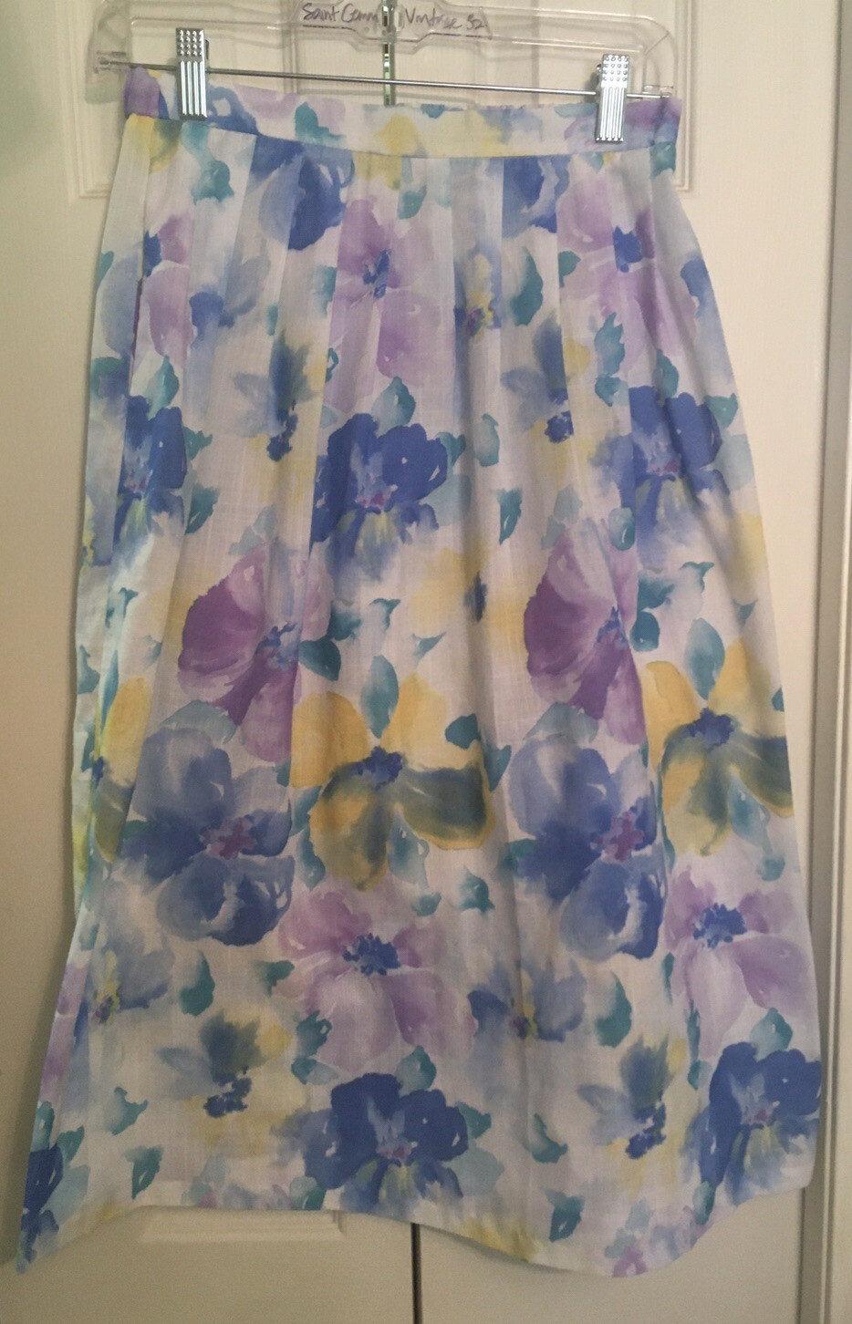 Vintage 1980s Womens Jo Hardin Watercolor Pleated Skirt Size 10 Somewhat Sheer