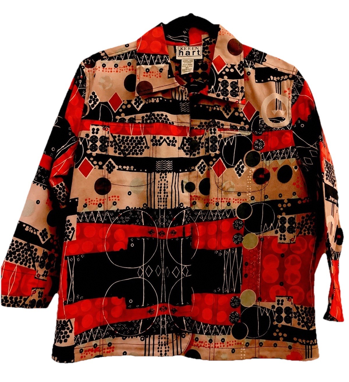Keren Hart Women’s XL Vintage Abstract Print Shacket Thick Boho Artsy