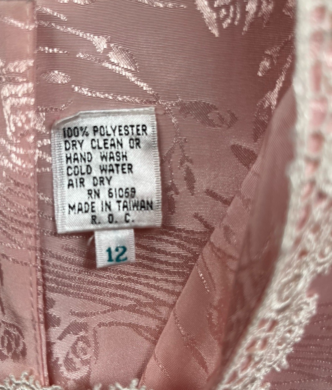 Vtg Nilani Lace Dress Blush Pink Drop Waist Button Shoulder Pads Sz 12