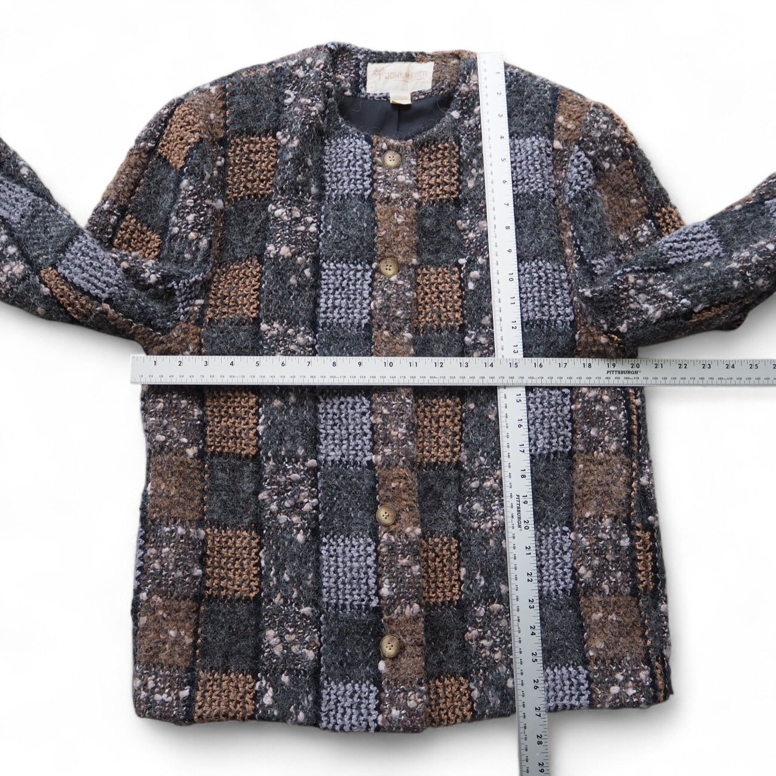 John Meyer Vintage Knit Patchwork Acrylic Mohair Cardigan Sweater Women’s 12