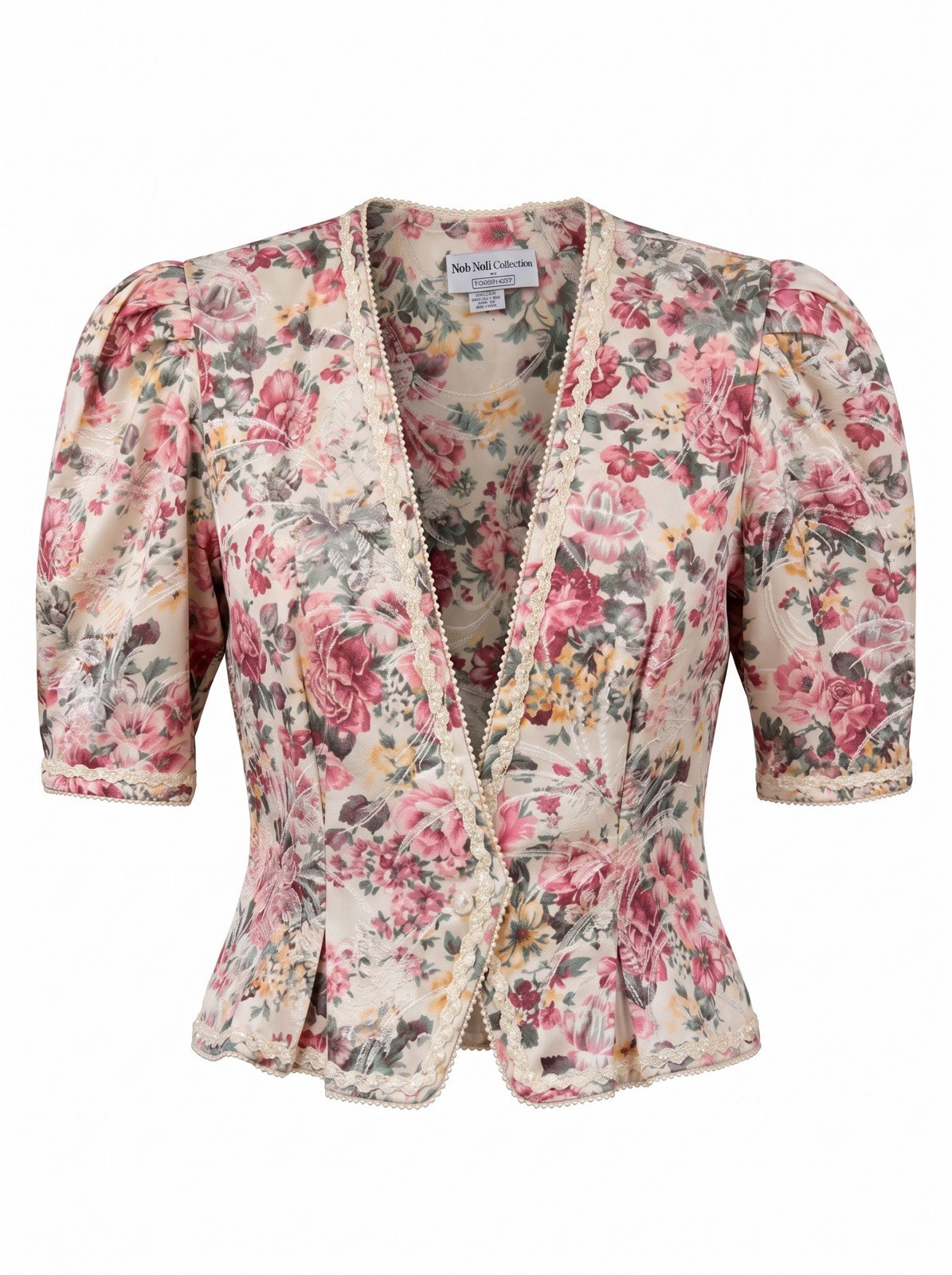 Vintage Nah Nah Collection Women’s Floral Lace Trim Open Front Blazer Size 7/8 M