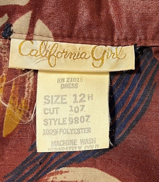 Vintage CALIFORNIA GIRL Short Cap Sleeve Long Floral Dress Sz 12 Brown Wet Look